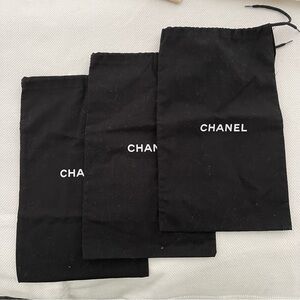 Authentic CHANEL Black Drawstring Shoe Dust Bags x3 with Ribbon